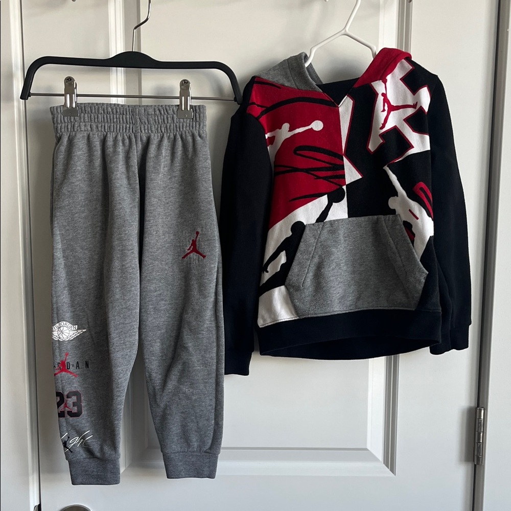 Jordan Jumpman Kids Gray and Black Sweatpants Set with Red Accents